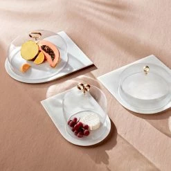 NUDE Tableware Cupola Cake Dome High With Brass Handle And Marble Base