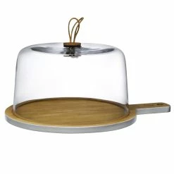 NUDE Gazebo Cake Dome Clear With Wooden Base Tableware