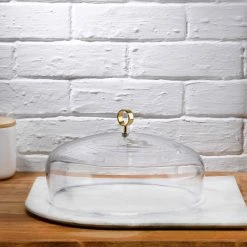 NUDE Cupola Cake Dome Large With Brass Handle And Marble Base