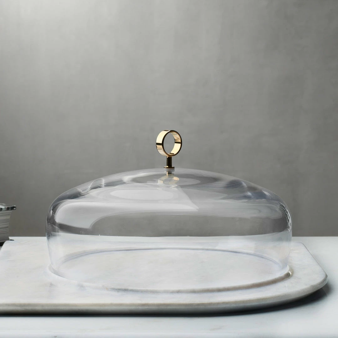 NUDE Cupola Cake Dome Large With Brass Handle And Marble Base