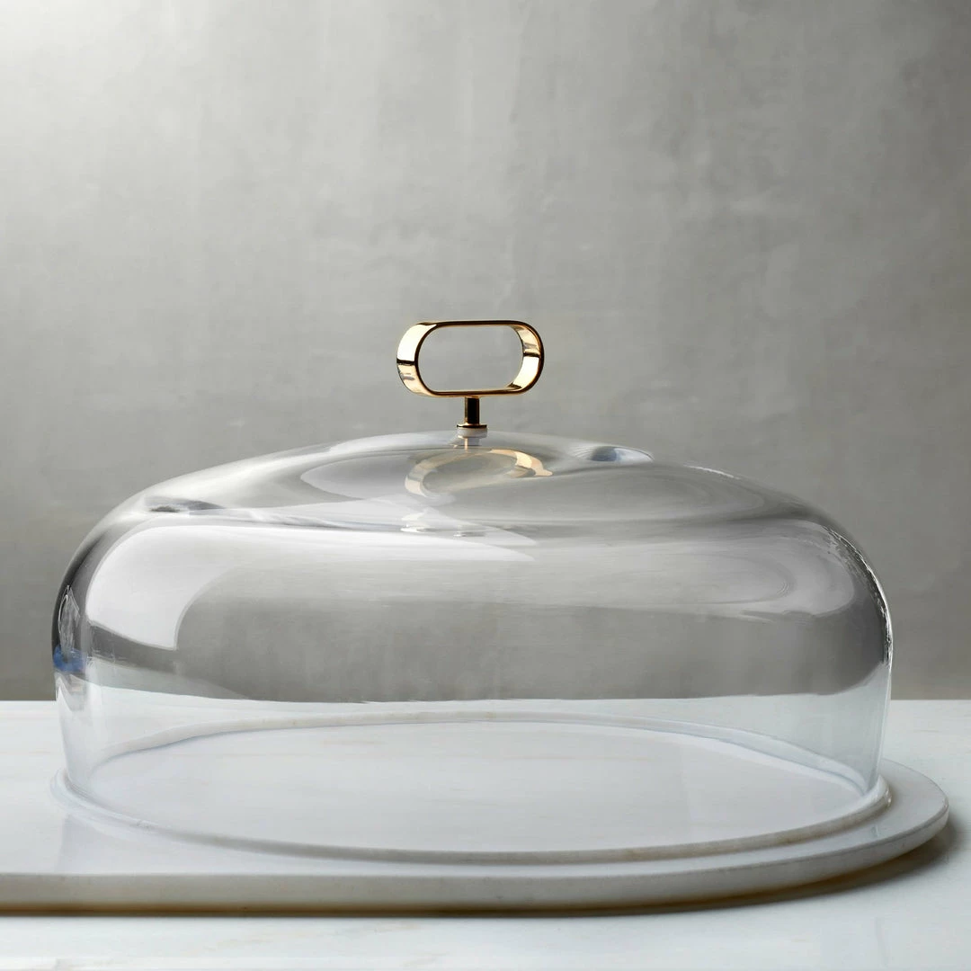 NUDE Cupola Cake Dome Medium With Brass Handle And Marble Base
