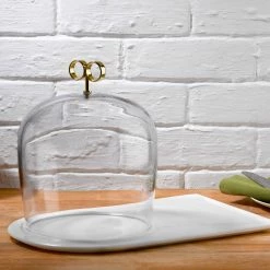 NUDE Tableware Cupola Cake Dome High With Brass Handle And Marble Base