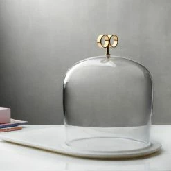 NUDE Tableware Cupola Cake Dome High With Brass Handle And Marble Base